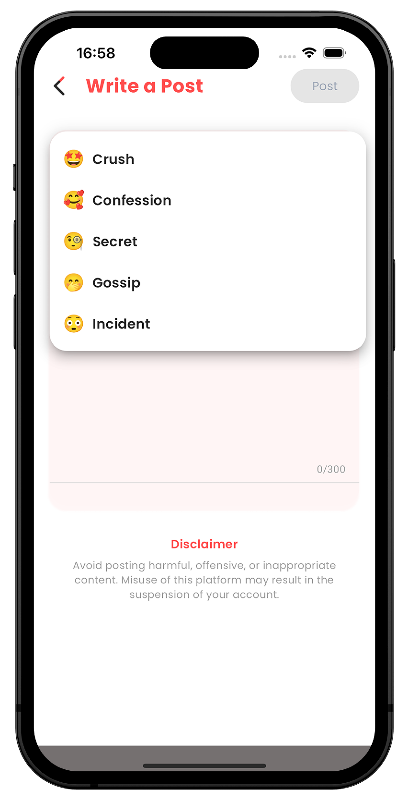 Unstag write a post screen